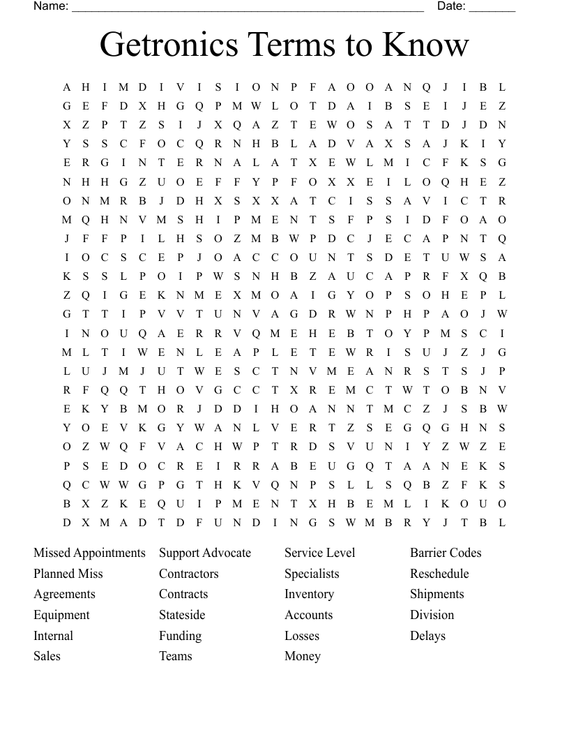 Getronics Terms to Know Word Search