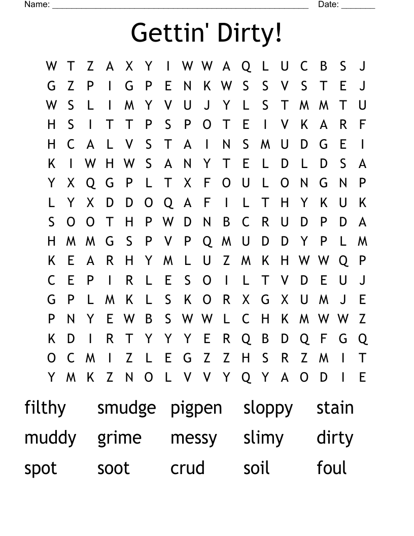 Gettin' Dirty! Word Search