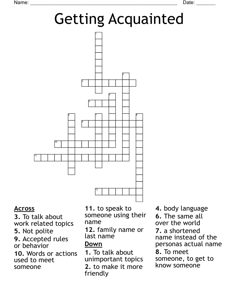 Getting Acquainted  Crossword