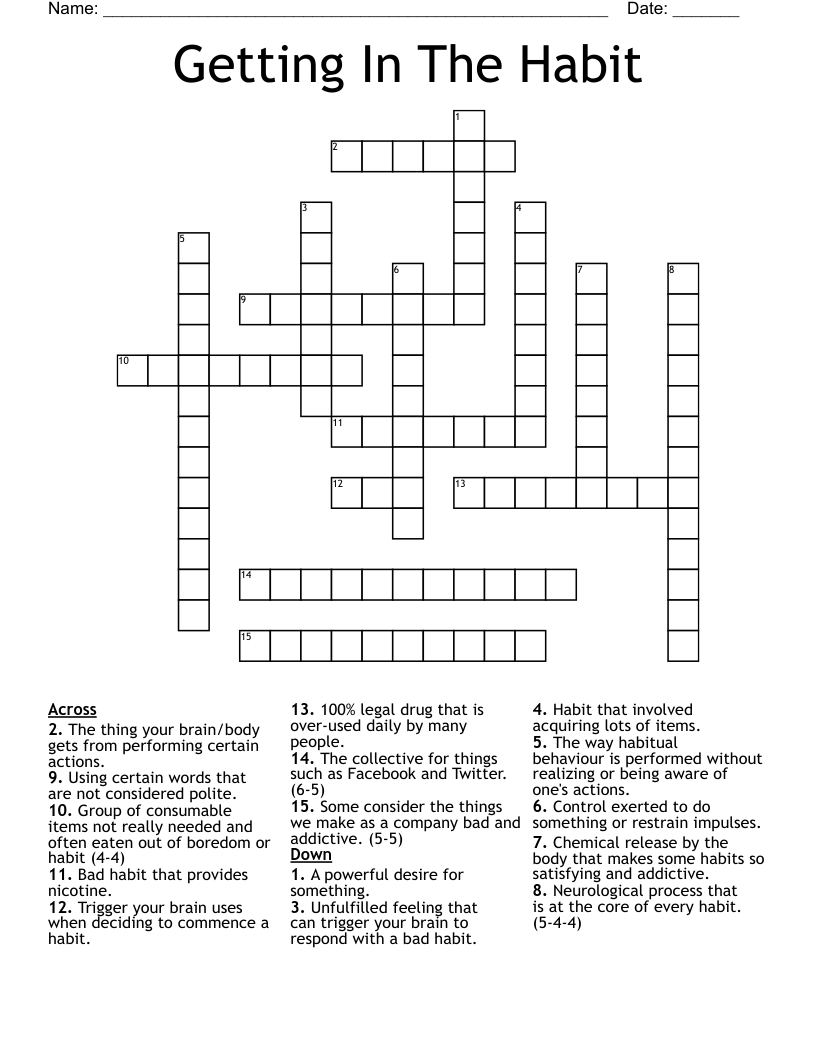 Getting In The Habit Crossword