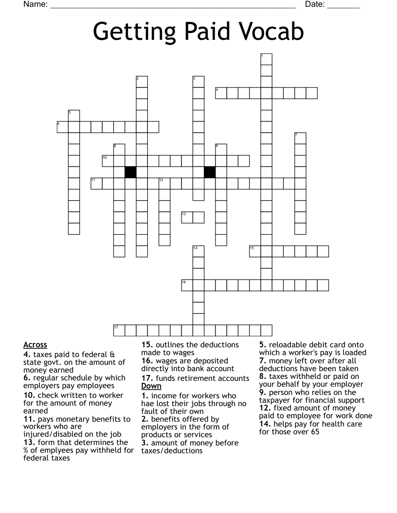 Getting Paid Vocab Crossword
