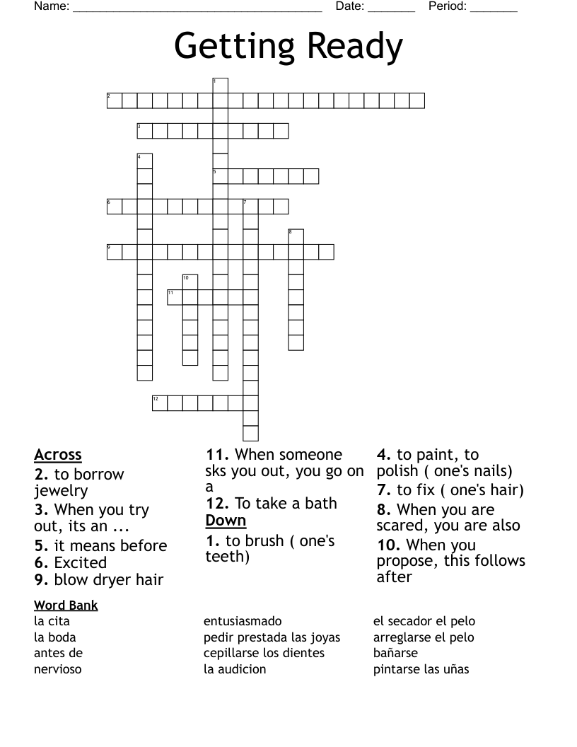 Getting Ready Crossword