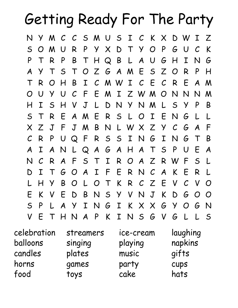Getting Ready For The Party Word Search
