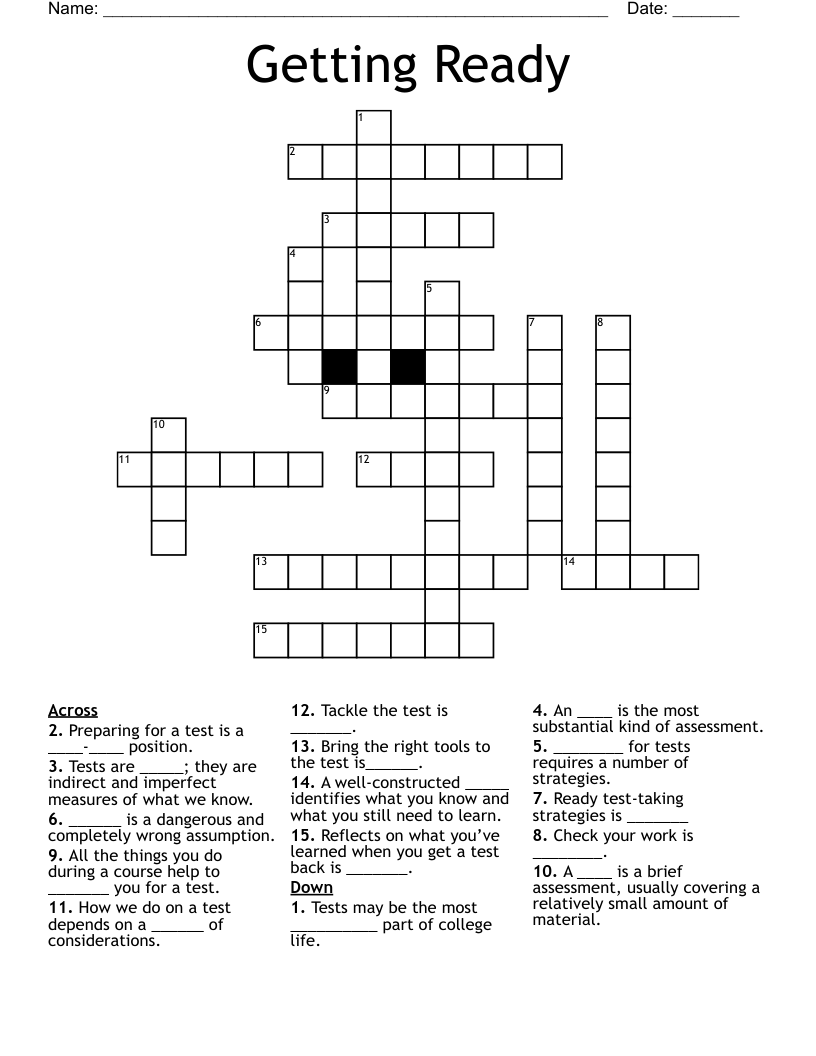 Getting Ready  Crossword
