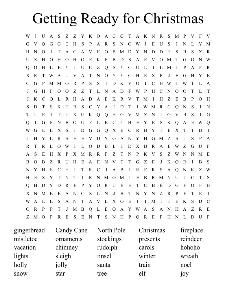 Getting Ready for Christmas Word Search