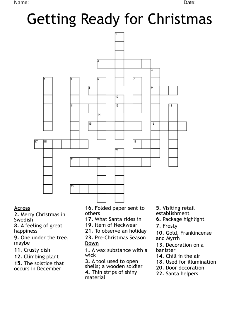 Getting Ready for Christmas  Crossword