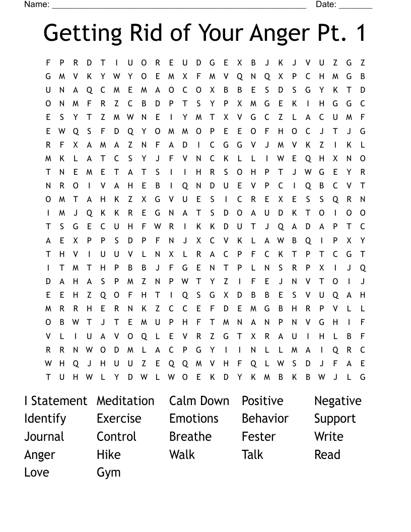 Getting Rid of Your Anger Pt. 1 Word Search