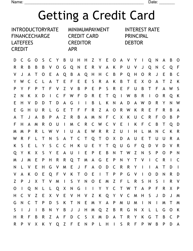 Getting a Credit Card Word Search
