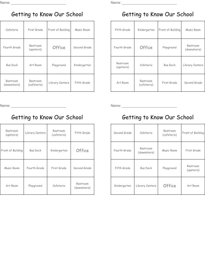 Getting to Know Our School Bingo Cards