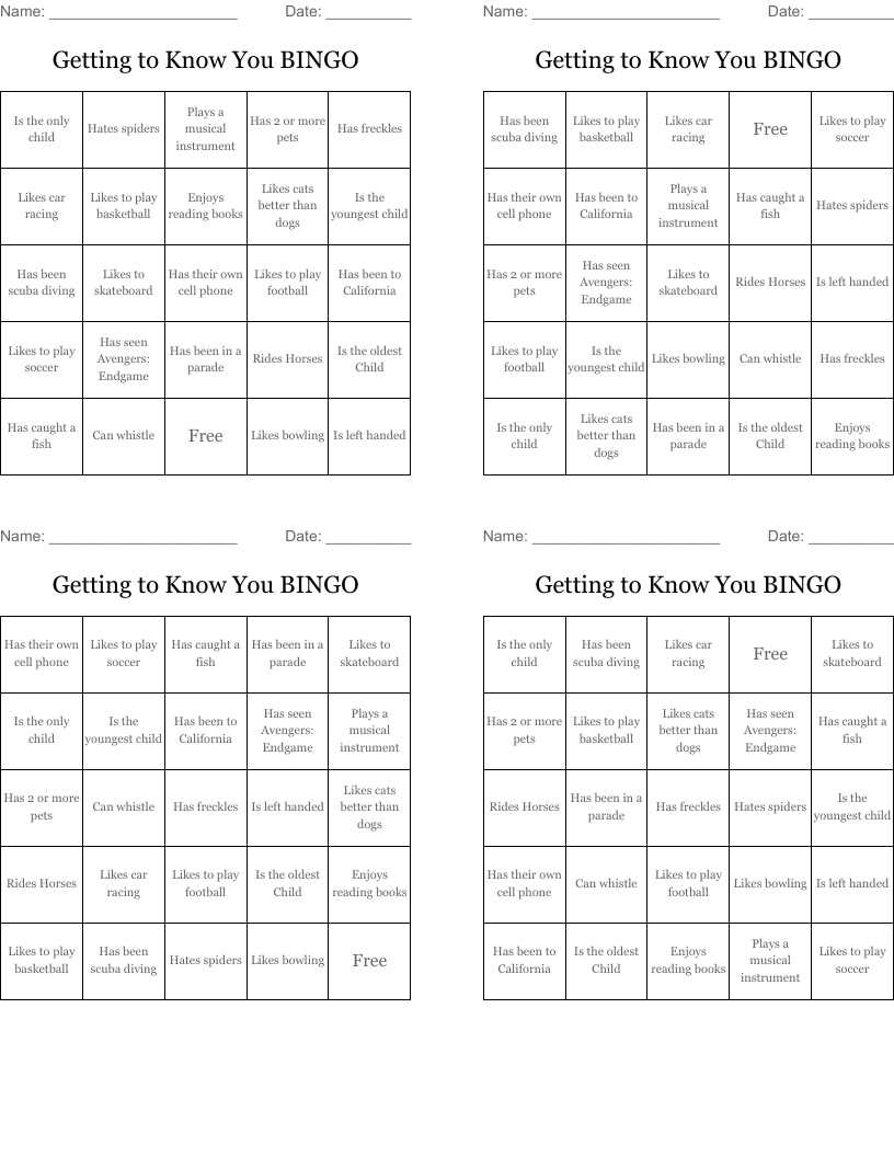 Getting to Know You BINGO