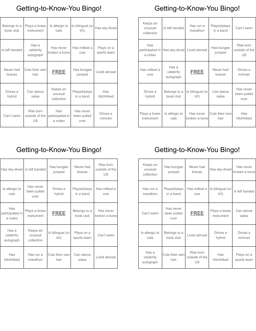 Getting-to-Know-You Bingo!