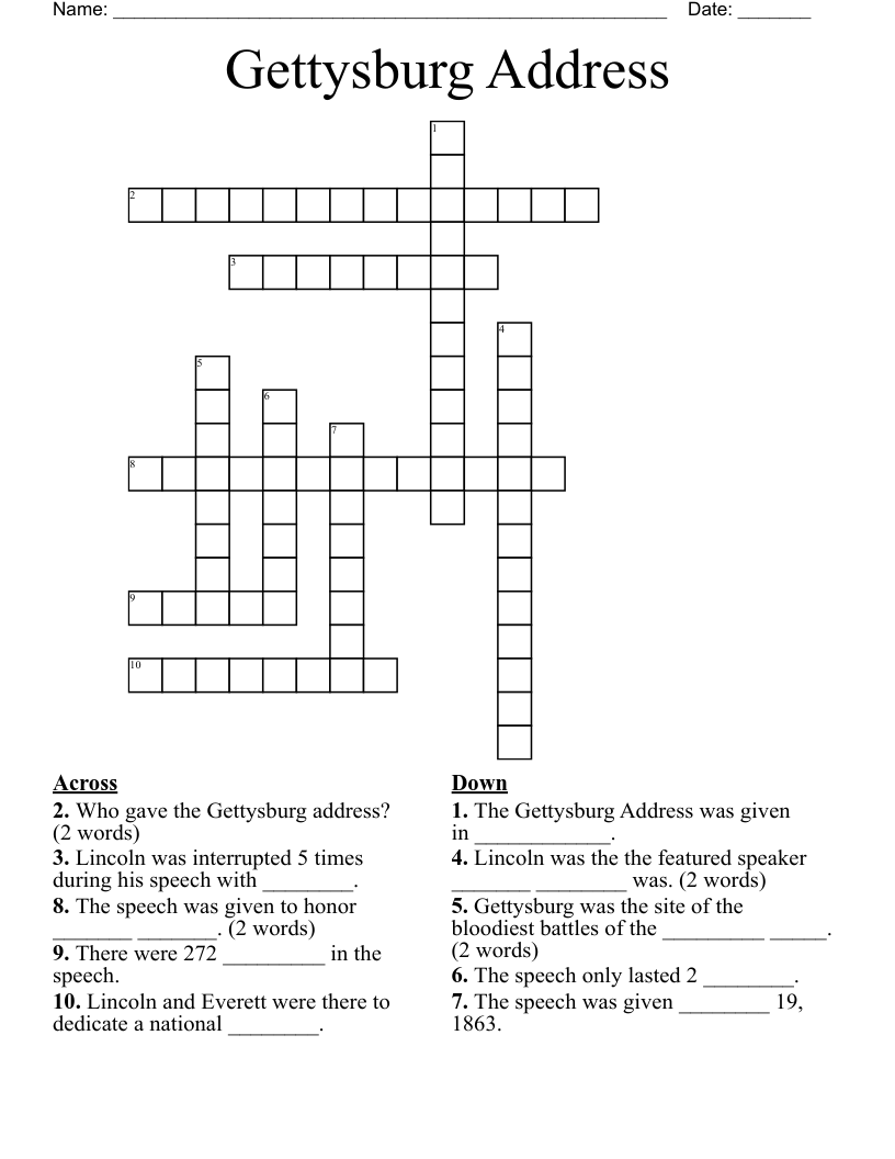 Gettysburg Address Crossword