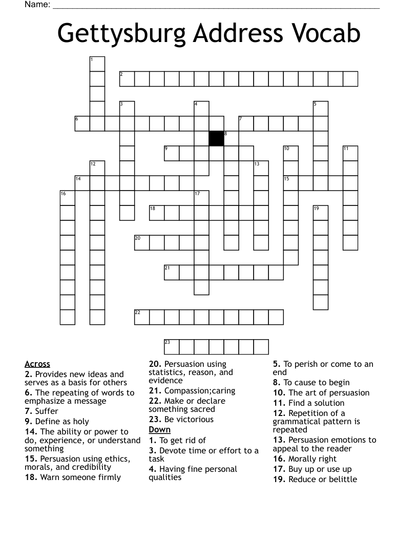 Gettysburg Address Vocab Crossword