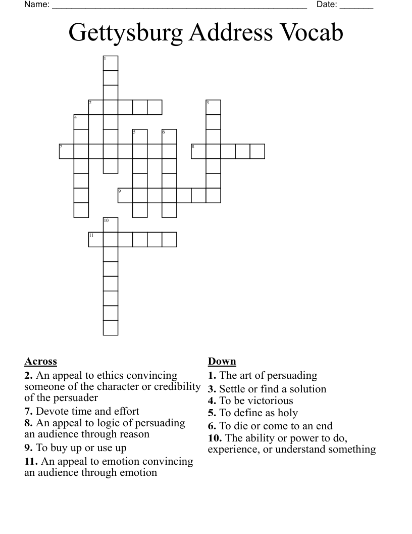 Gettysburg Address Vocab  Crossword