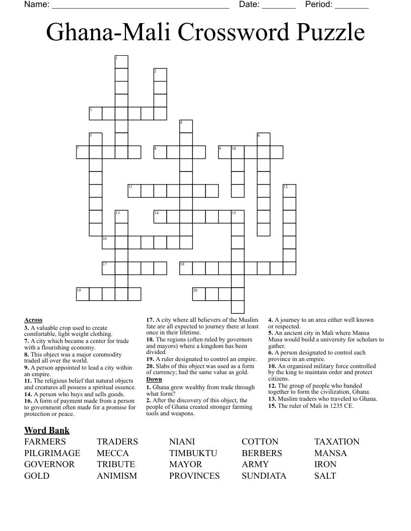 Ghana-Mali Crossword Puzzle