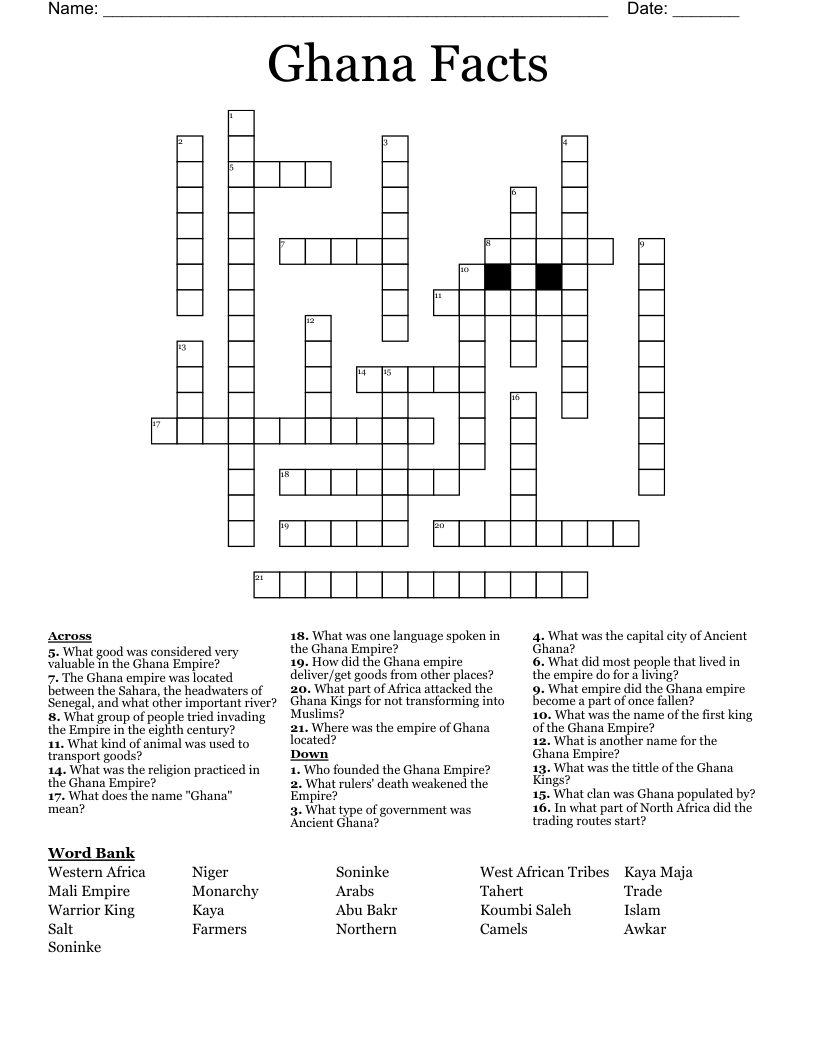 Ghana Facts Crossword