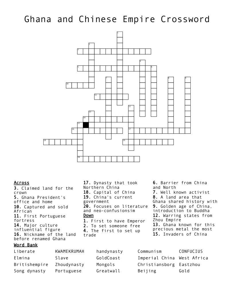 Ghana and Chinese Empire Crossword