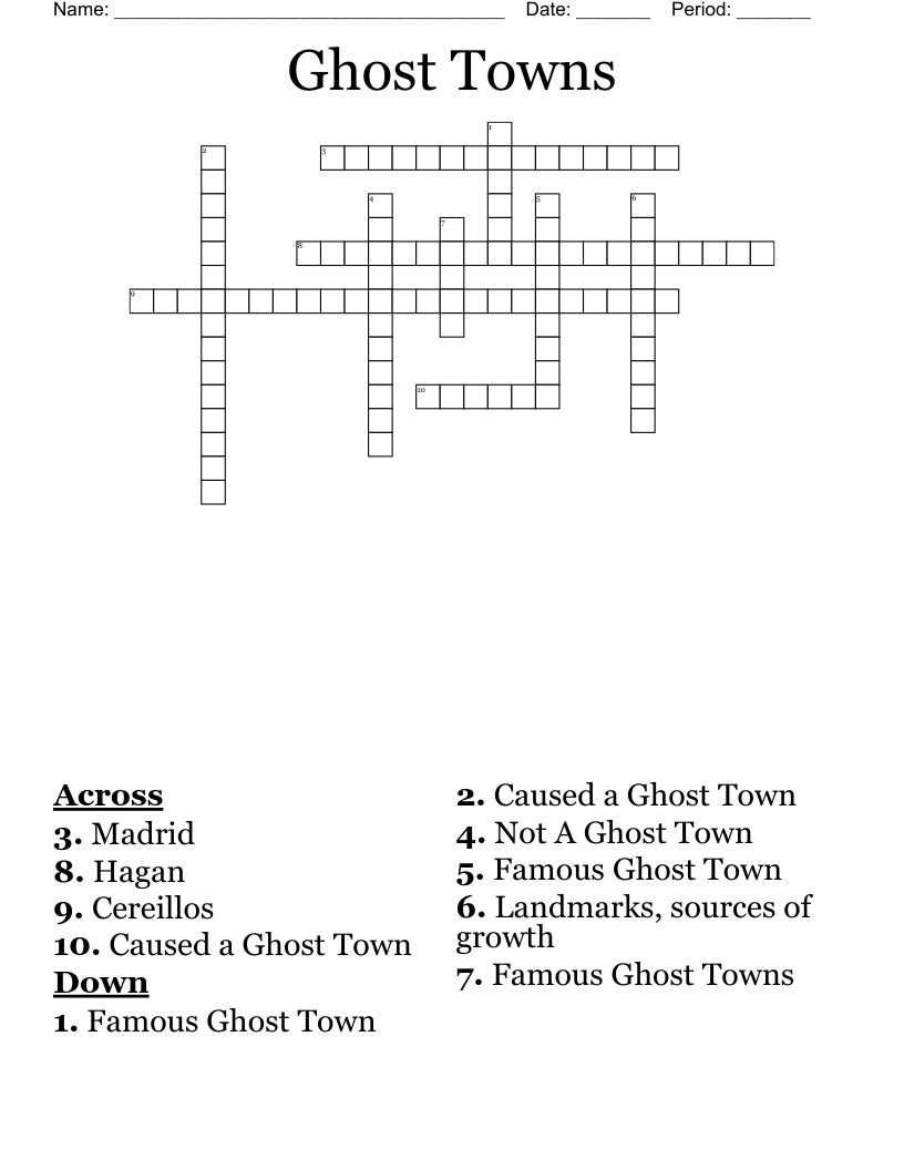 Ghost Towns Crossword