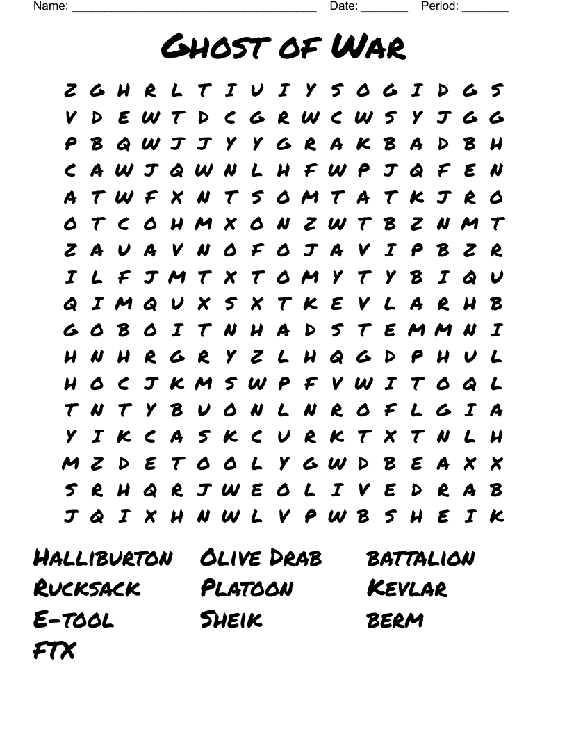 Ghost of War Word Search