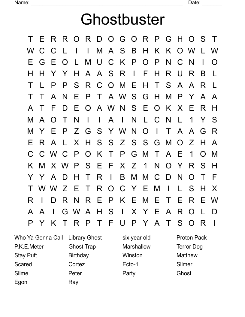 Ghostbuster Word Search