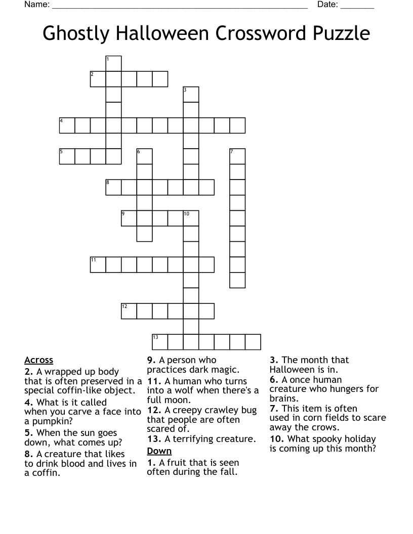 Ghostly Halloween Crossword Puzzle