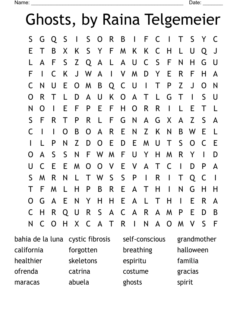 Ghosts, by Raina Telgemeier Word Search
