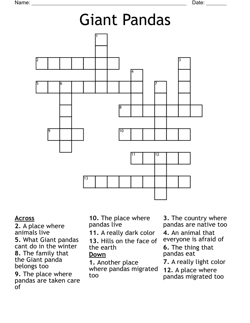 Giant Pandas Crossword
