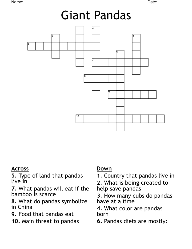 Giant Pandas Crossword