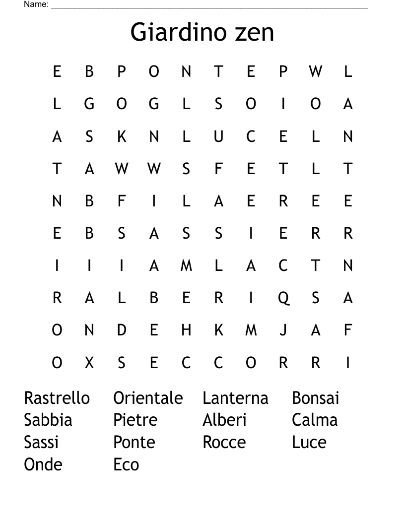 Giardino zen Word Search
