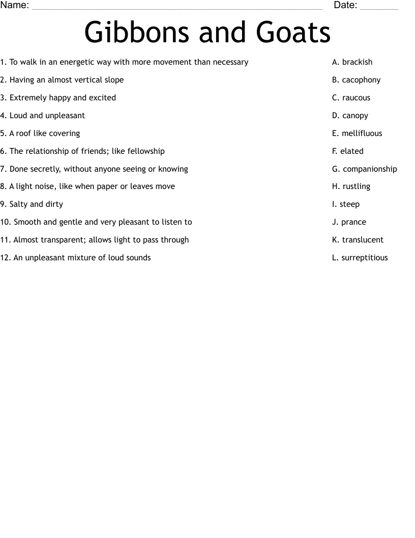 Gibbons and Goats Worksheet