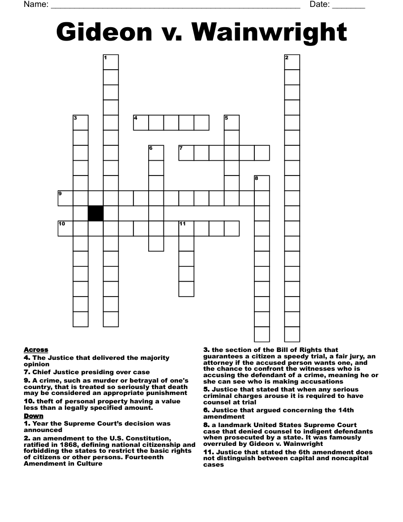 Gideon v. Wainwright Crossword