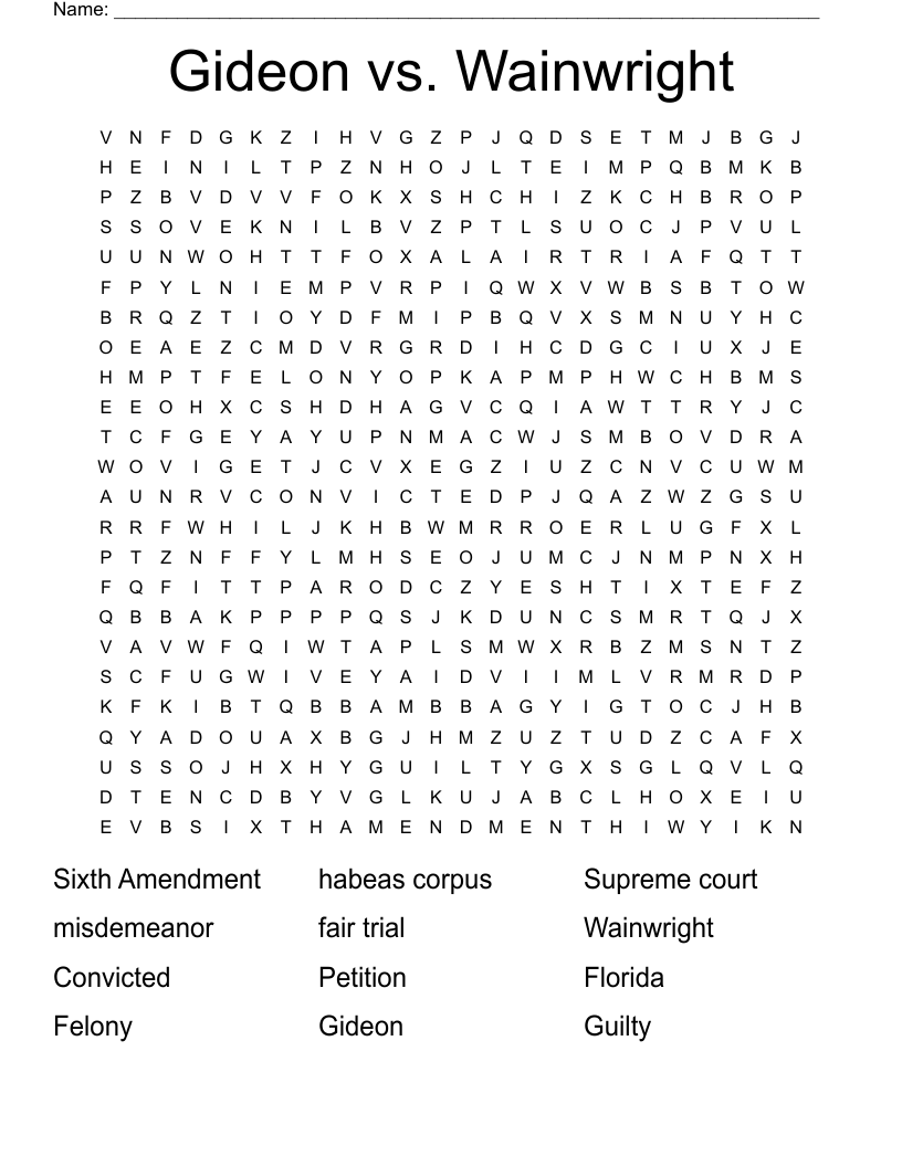Gideon vs. Wainwright Word Search