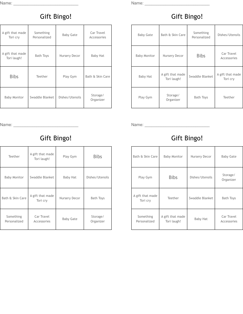 Gift Bingo!