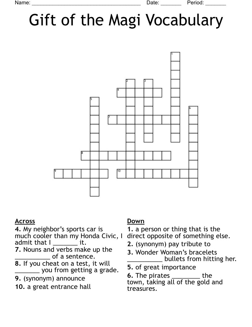 Gift of the Magi Vocabulary Crossword