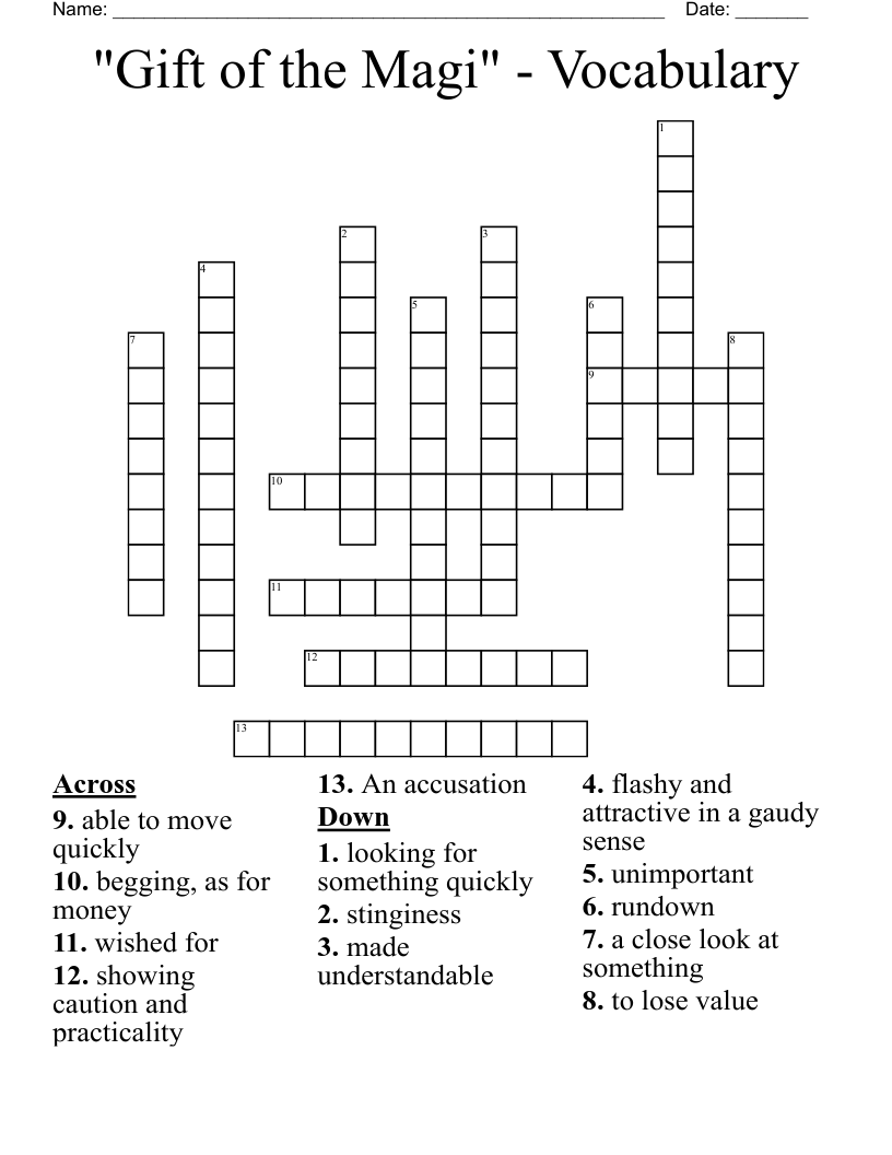 "Gift of the Magi" - Vocabulary Crossword