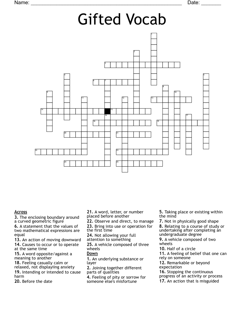 Gifted Vocab Crossword