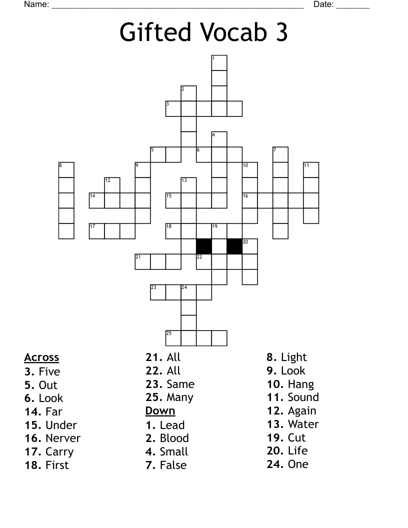 Gifted Vocab 3 Crossword