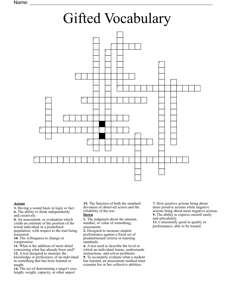 Gifted Vocabulary  Crossword