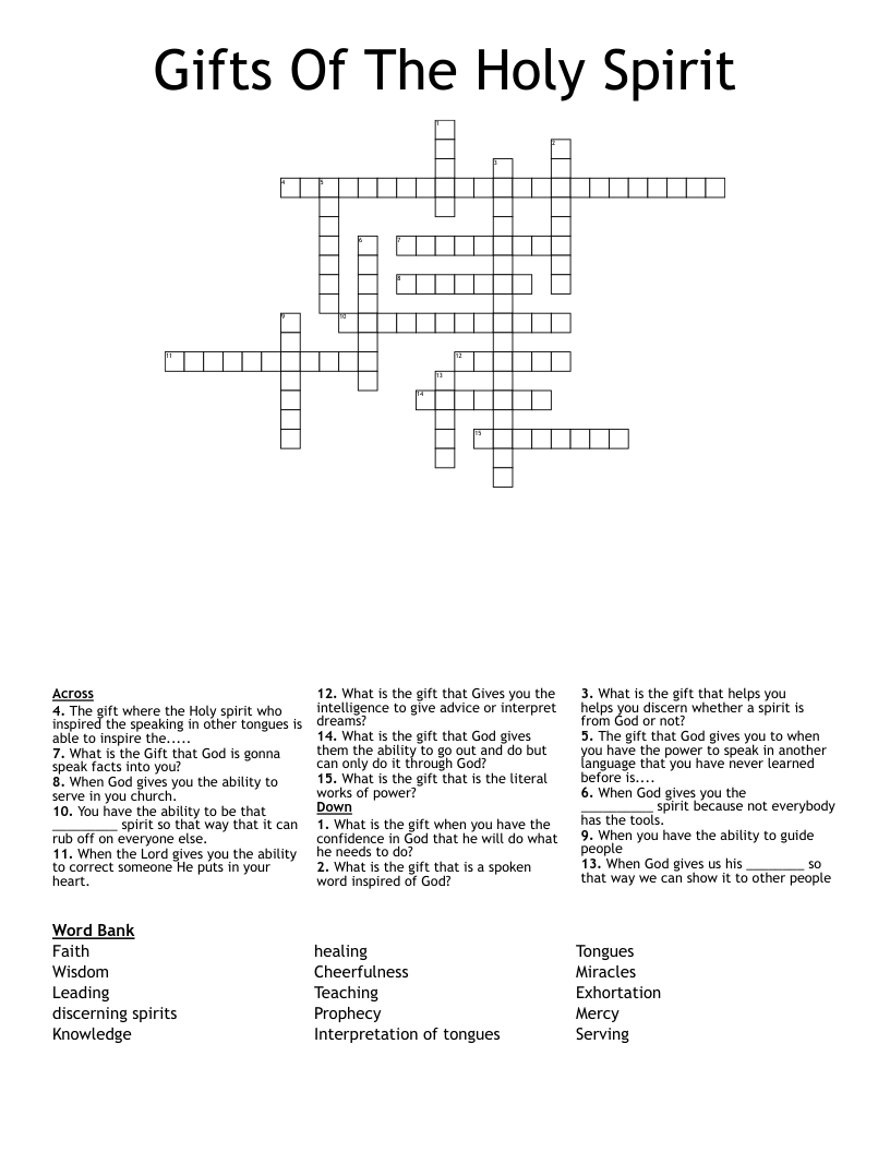 Gifts Of The Holy Spirit Crossword