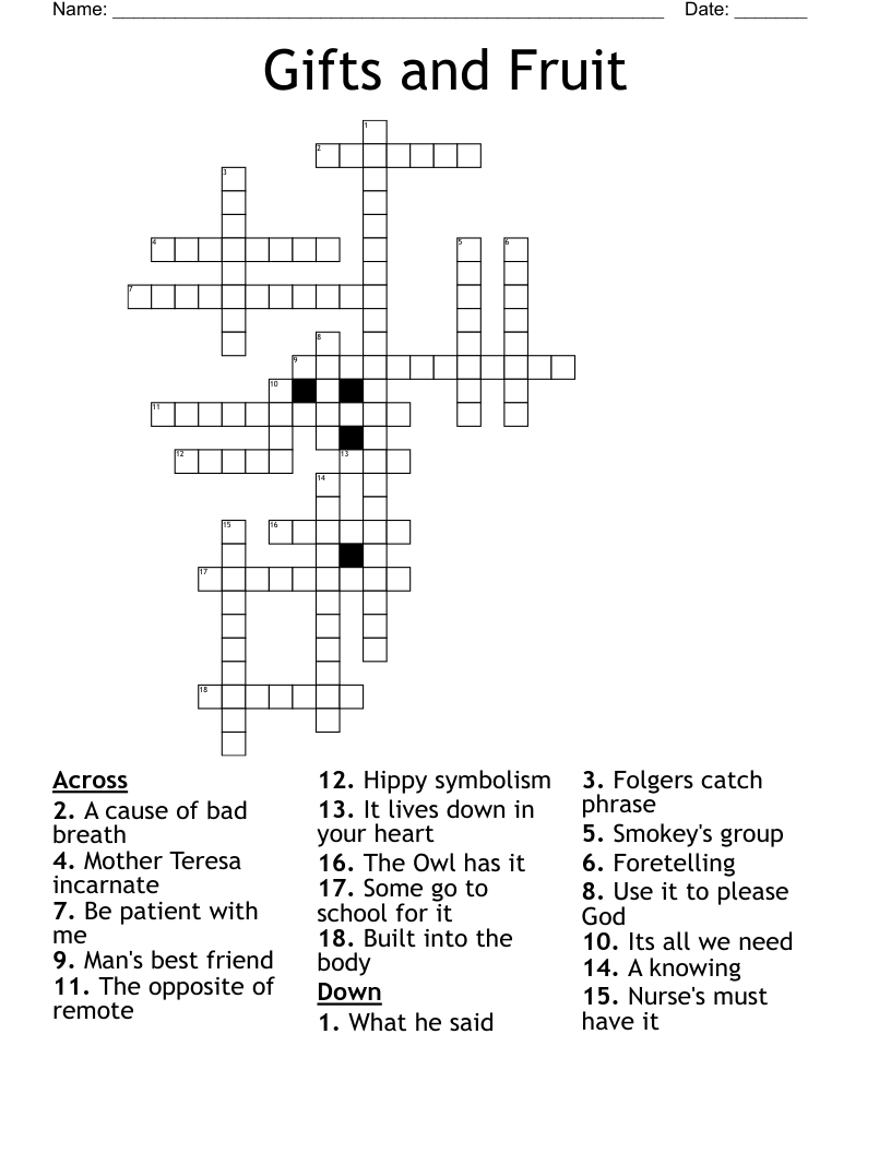 Gifts and Fruit Crossword
