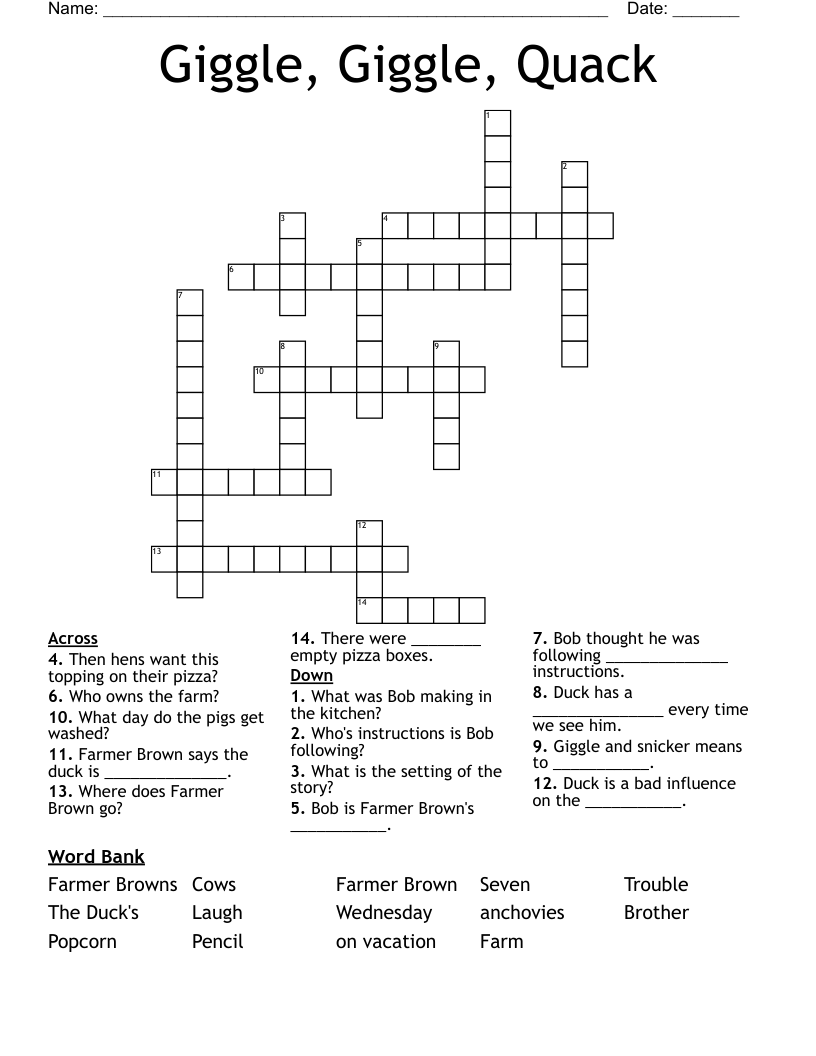 Giggle, Giggle, Quack Crossword