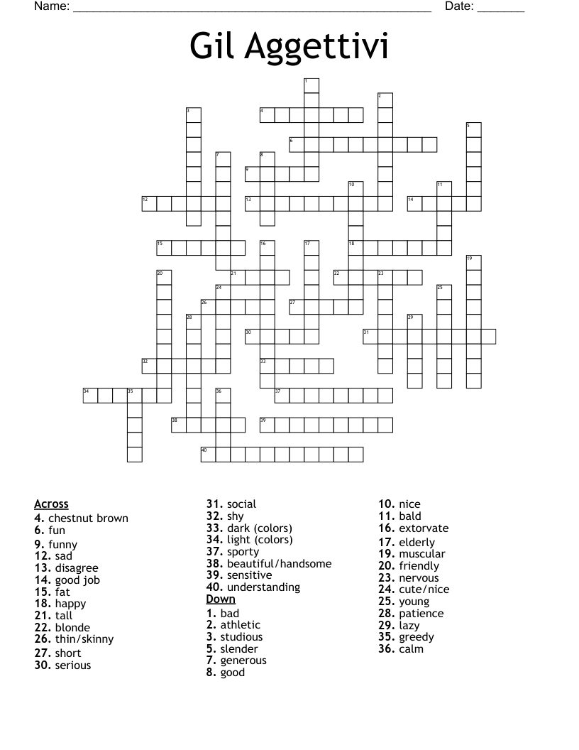 Gil Aggettivi Crossword