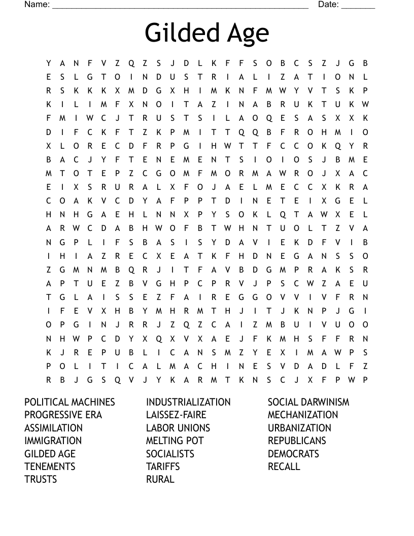 Gilded Age Word Search
