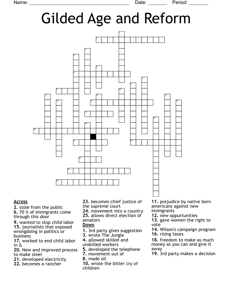 Gilded Age and Reform Crossword