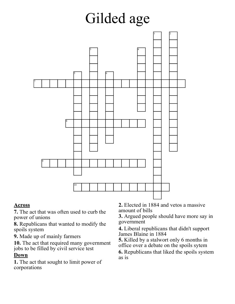 Gilded age Crossword
