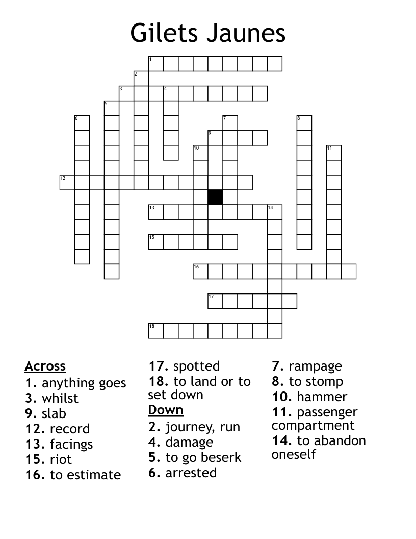 Gilets Jaunes Crossword