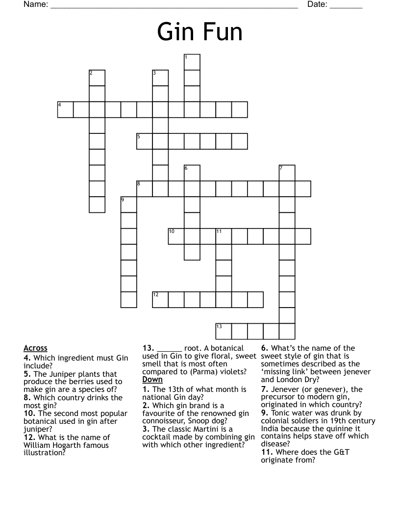 Gin Fun Crossword