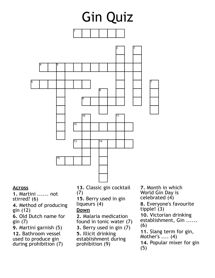 Gin Quiz Crossword