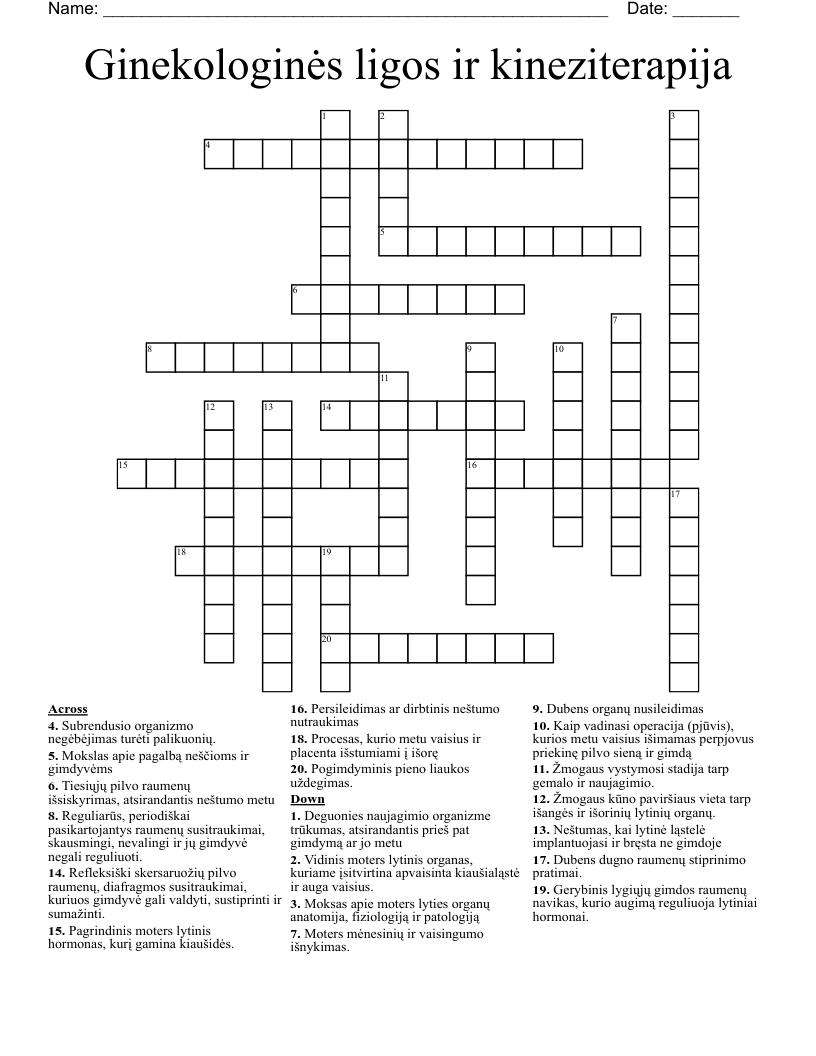 Ginekologinės ligos ir kineziterapija Crossword