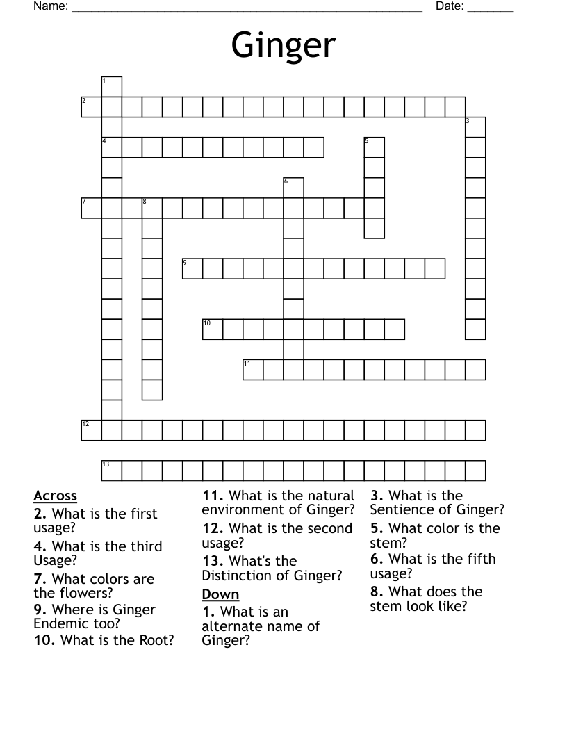 Ginger Crossword